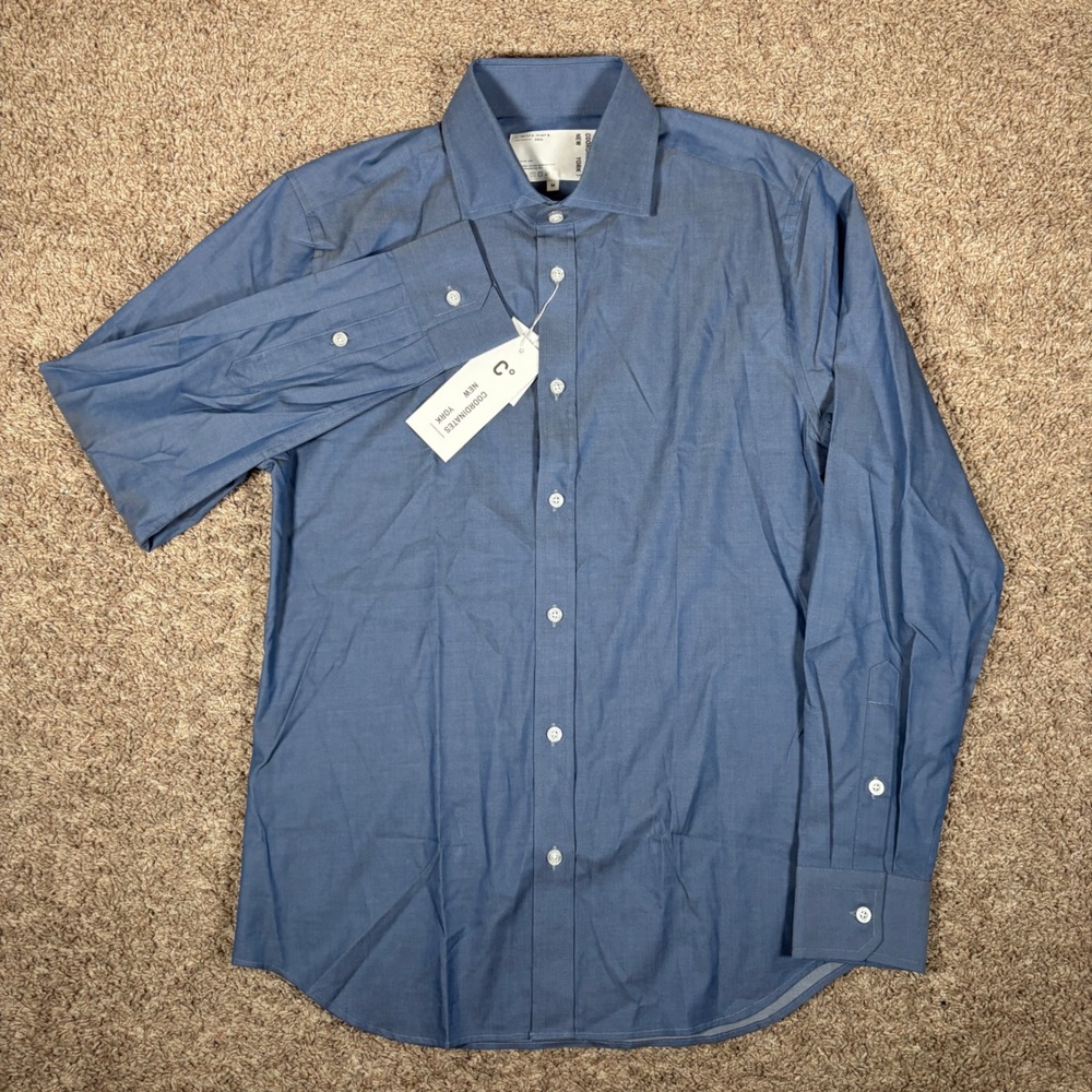 Coordinates New York Mens Blue Hidden Zipper Button Down Shirt Medium NWT 8618 - Picture 2 of 8